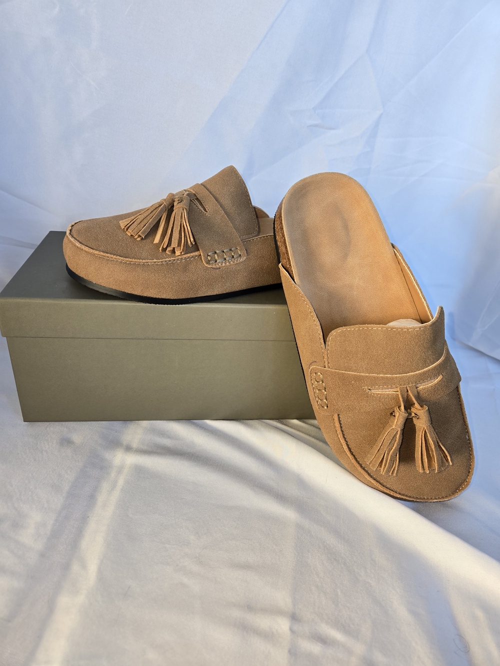 Brand NEW, Suede Tassel Mule Clogs in Tan